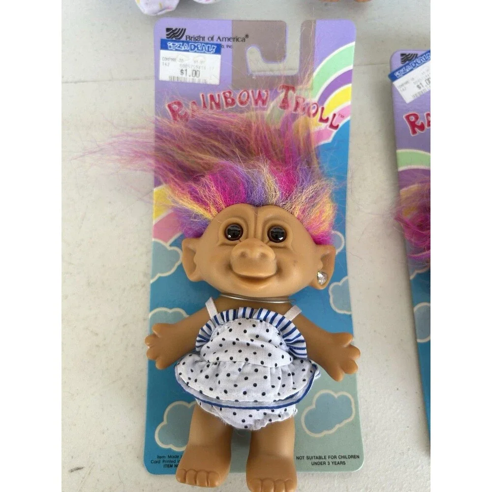 Lot of 5 Vintage 1990s Bright of America Rainbow Troll Dolls NOS Carded